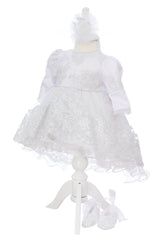 Set bumbac botez fete, model Flori de Bumbac, Trusou, Rochie cu trena si Lumanare, REC3249