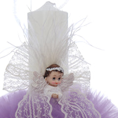 Lumanare botez, ingeras, 30x5.5 cm, lila, Recostore®, REC5004/9