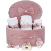 Trusou botez cu lebada roz pudrat, 9 piese, REC3425