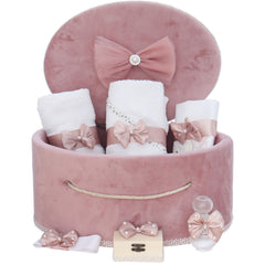 Trusou botez cu lebada roz pudrat, 9 piese, REC3425