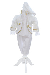 Costum print pentru botez baieti, 4 piese, alb, REC3354