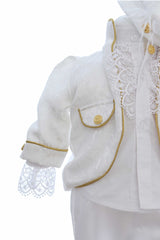 Costum print pentru botez baieti, 4 piese, alb, REC3354