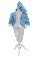 Costum print pentru botez baieti, 4 piese, bleu-alb, REC3355