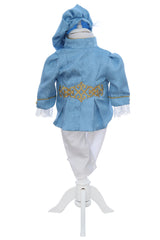 Costum print pentru botez baieti, 4 piese, bleu-alb, REC3355