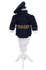 Costum print pentru botez baieti, 4 piese, bleumarin-alb, REC3356