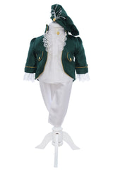 Costum print pentru botez baieti, 4 piese, verde-alb, REC3357