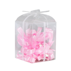 Set 20 marturii, cruciulite biserica din metal cu bolduri si cutiuta, funda roz, REC1968/52