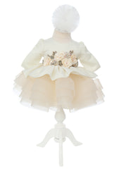 Trusou complet pentru botez de fete personalizat cu lebada, trusou brodat, lumanare, rochita cu bentita si pantofiori, ivoire, 12 piese, Recostore®, REC2702