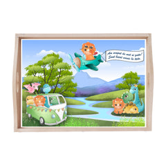 Set tava pentru taiere mot la baieti, model Dinozaur, albastru electric, 6 piese, 35x20 cm, Recostore®, REC1967/204