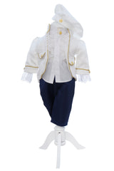Costum print pentru botez baieti, 4 piese, alb-bleumarin, REC3358