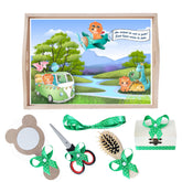 Set tava pentru taiere mot la baieti, model Dinozaur, verde, 6 piese, 35x20 cm, Recostore®, REC1967/205