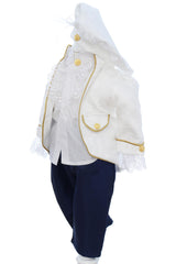 Costum print pentru botez baieti, 4 piese, alb-bleumarin, REC3358