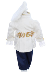 Costum print pentru botez baieti, 4 piese, alb-bleumarin, REC3358