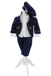 Costum print pentru botez baieti, 4 piese, bleumarin, REC3359