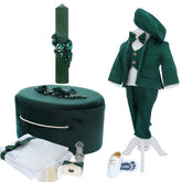 Set trusou elegant pentru botez baietel, verde, 16 piese, REC3383