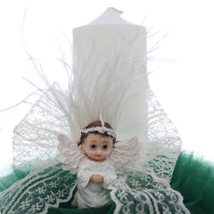 Lumanare botez, ingeras, 30x5.5 cm, verde, Recostore®, REC5004/1