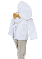 Trusou complet pentru botez de baieti, trusou brodat cu Ingeras, lumanare cu "Radacini si aripi de la parinti", costum si pantofiori, bleu-crem, 14 piese, Recostore®, REC2653