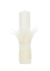 Set trusou si lumanare pentru botez, model Lebada, 8 piese, Ivoire, Recostore®, REC2589