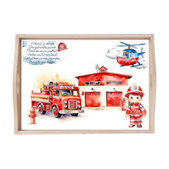 Set tava pentru taiere mot la baieti, model Pompier, bleumarin, 6 piese, 35x20 cm, Recostore®, REC1967/212