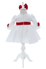 Rochita cu fundita in talie pentru botez, alb-rosu, 2 piese, REC3053