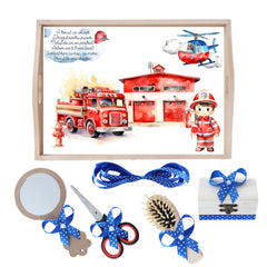 Set tava pentru taiere mot la baieti, model Pompier, albastru electric, 6 piese, 35x20 cm, Recostore®, REC1967/213