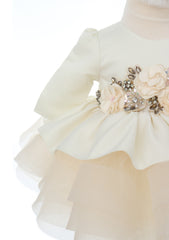 Rochita cu rijelina de culoare ivoire si aplicatii in talie pentru botez de fete, 2 piese, Recostore®, REC2528