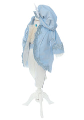 Costum print pentru botez, catifea bleu, 5 piese, Sacou, Camasa, Pantaloni, Bascuta si Papion, REC2604