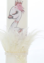 Set botez fete, model Lebada Anais, trusou, rochita si lumanare, culoare ivoire-crem, REC3149