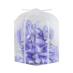 Set 20 marturii, cruciulite biserica din metal cu bolduri si cutiuta, funda lila, REC1968/53