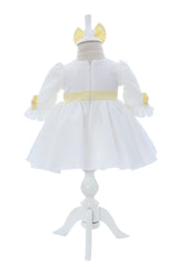 Rochita cu fundita in talie pentru botez, alb-galben, 2 piese, REC3054