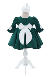 Rochita cu fundita in talie pentru botez, verde, 2 piese, REC3055