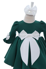 Rochita cu fundita in talie pentru botez, verde, 2 piese, REC3055