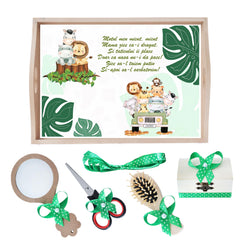 Set tava pentru taiere mot la baieti, model Safari, Verde, 6 piese, 35x20 cm, Recostore®, REC1967/216