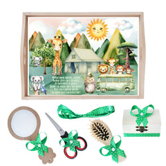 Set tava pentru taiere mot la baieti, model Safari, Verde, 6 piese, 35x20 cm, Recostore®, REC1967/217