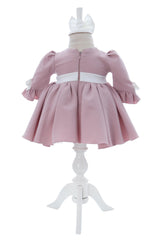 Rochita cu fundita in talie pentru botez, roz pudrat, 2 piese, REC3056