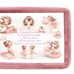Tava mot fete, aniversare 1 an, model cu balerina, catifea roz pudrat, 10 piese, 34x25 cm, REC5011/38