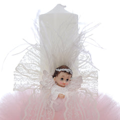 Lumanare botez, ingeras, 30x5.5 cm, roz, Recostore®, REC5004/11