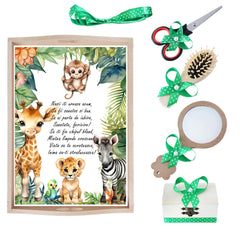 Set tava pentru taiere mot la baieti, model Safari, Verde, 6 piese, 35x20 cm, Recostore®, REC1967/218