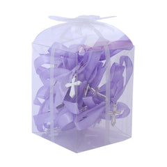 Set 20 marturii, cruciulite biserica din metal cu bolduri si cutiuta, funda lila, REC1968/56