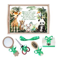 Set tava pentru taiere mot la baieti, model Safari, Verde, 6 piese, 35x20 cm, Recostore®, REC1967/219