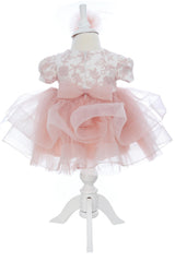 Rochita eleganta pentru botez, 3 piese, rochie, bentita si botosei, REC3448