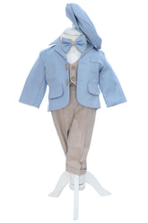 Costum elegant pentru botez, 5 piese, bleu-crem, REC3449