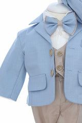 Costum elegant pentru botez, 5 piese, bleu-crem, REC3449