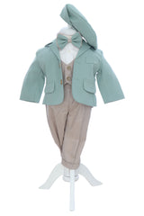 Costum elegant botez, 5 piese, verde menta-crem, REC3450
