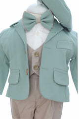 Costum elegant botez, 5 piese, verde menta-crem, REC3450
