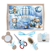 Set tava pentru taiere mot la baieti, model Ursulet, bleu, 6 piese, 35x20 cm, Recostore®, REC1967/223