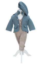 Costum elegant pentru botez, 5 piese, verde deschis-crem, REC3451