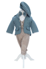 Costum elegant pentru botez, 5 piese, verde deschis-crem, REC3451
