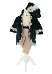 Trusou complet pentru botez de baieti, model cu Print si Coroana, trusou brodat coroana si "Cu drag de la nasi", lumanare cu print, costum print si pantofiori, verde, 14 piese, Recostore®, REC2645