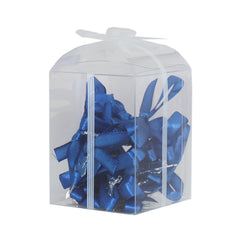 Set 20 marturii, cruciulite biserica din metal cu bolduri si cutiuta, funda albastru electric, REC1968/54